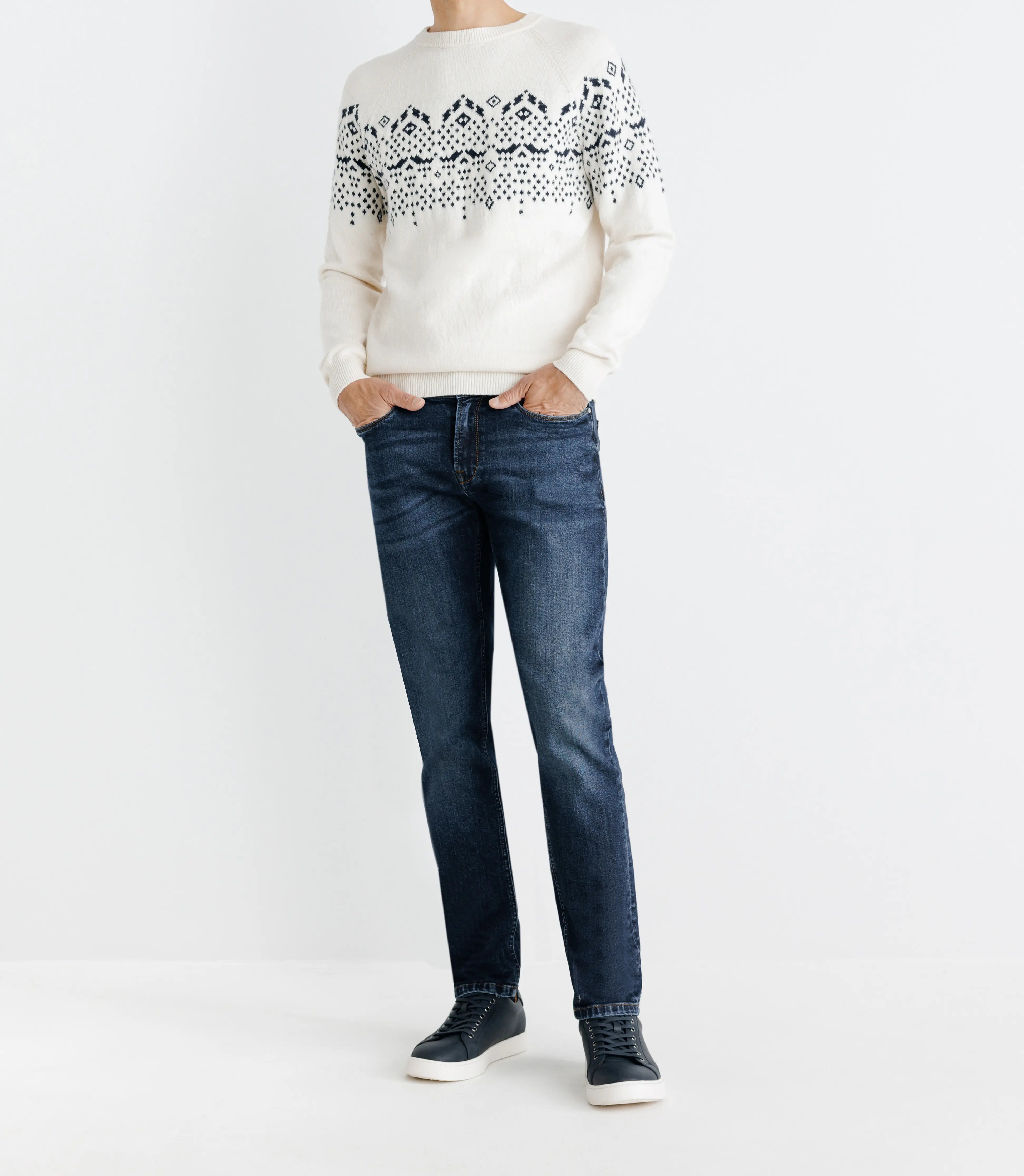 Pull en jacquard col rond écru - IZAC