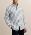 Chemise rayée 100% lin bleue - IZAC