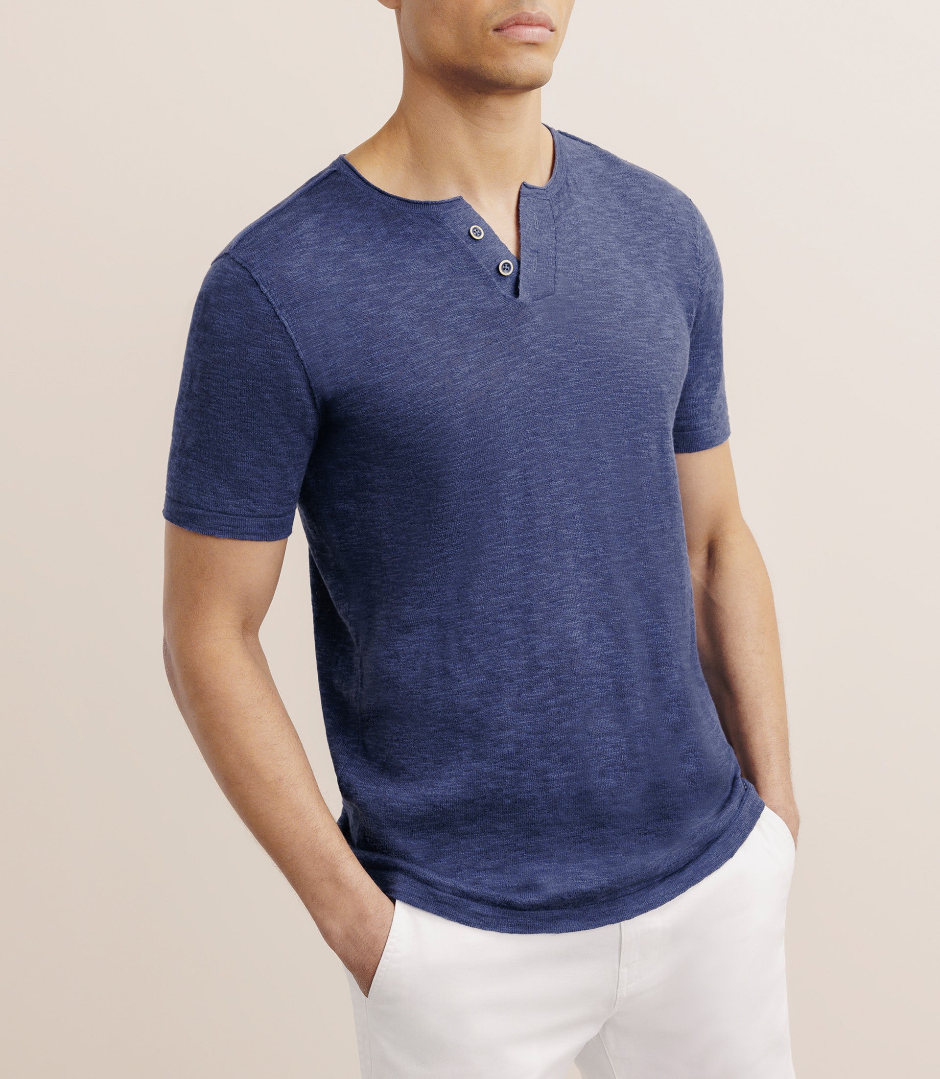 T-shirt boutonné marine - IZAC