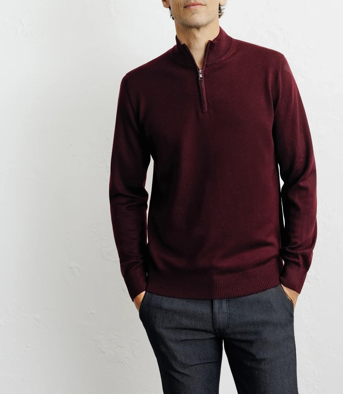 Pull à col demi zippé mérinos bordeaux - IZAC