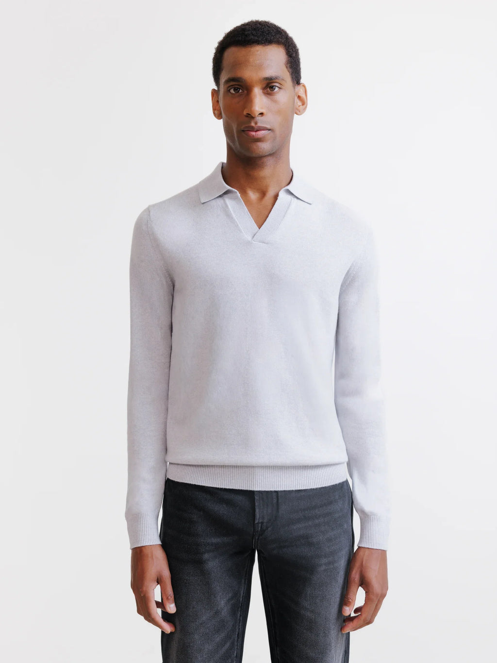 Pull col polo en laine mérinos gris chiné - IZAC
