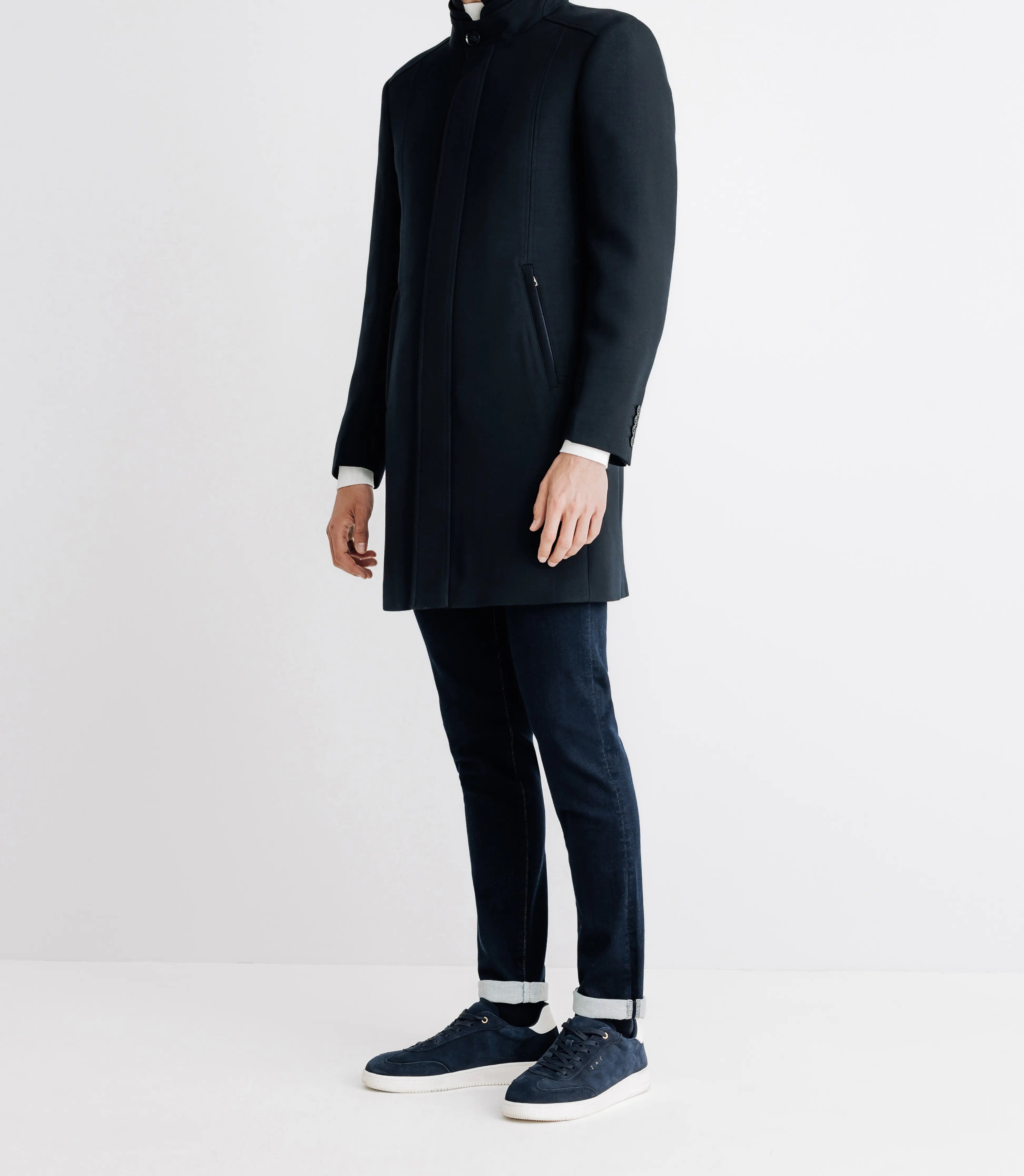 Manteau ville droit à col montant marine - IZAC