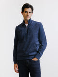 Sweat demi-zippé bi-matière marine - IZAC