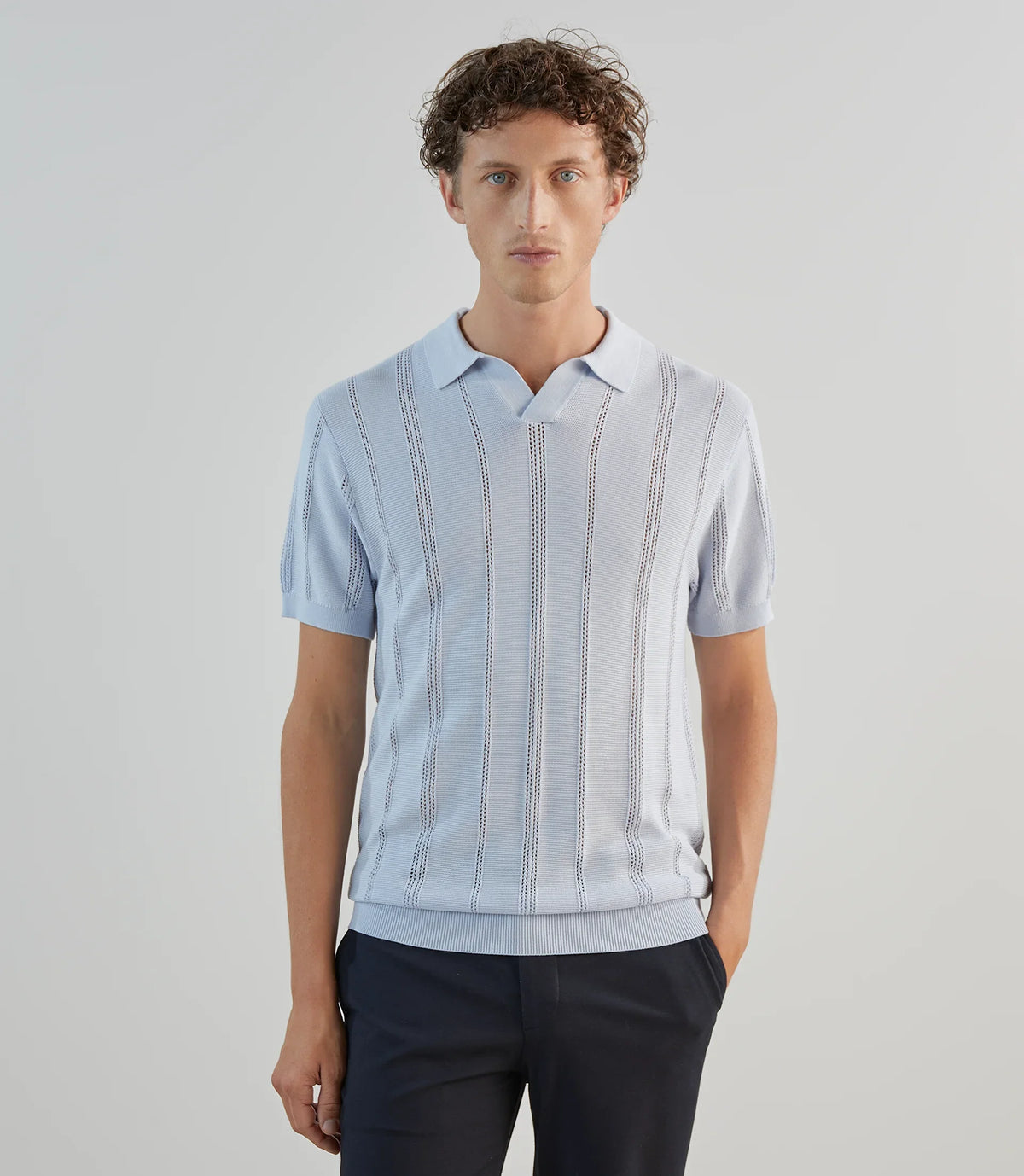 Polo en maille semi - ajouré bleu ciel - IZAC