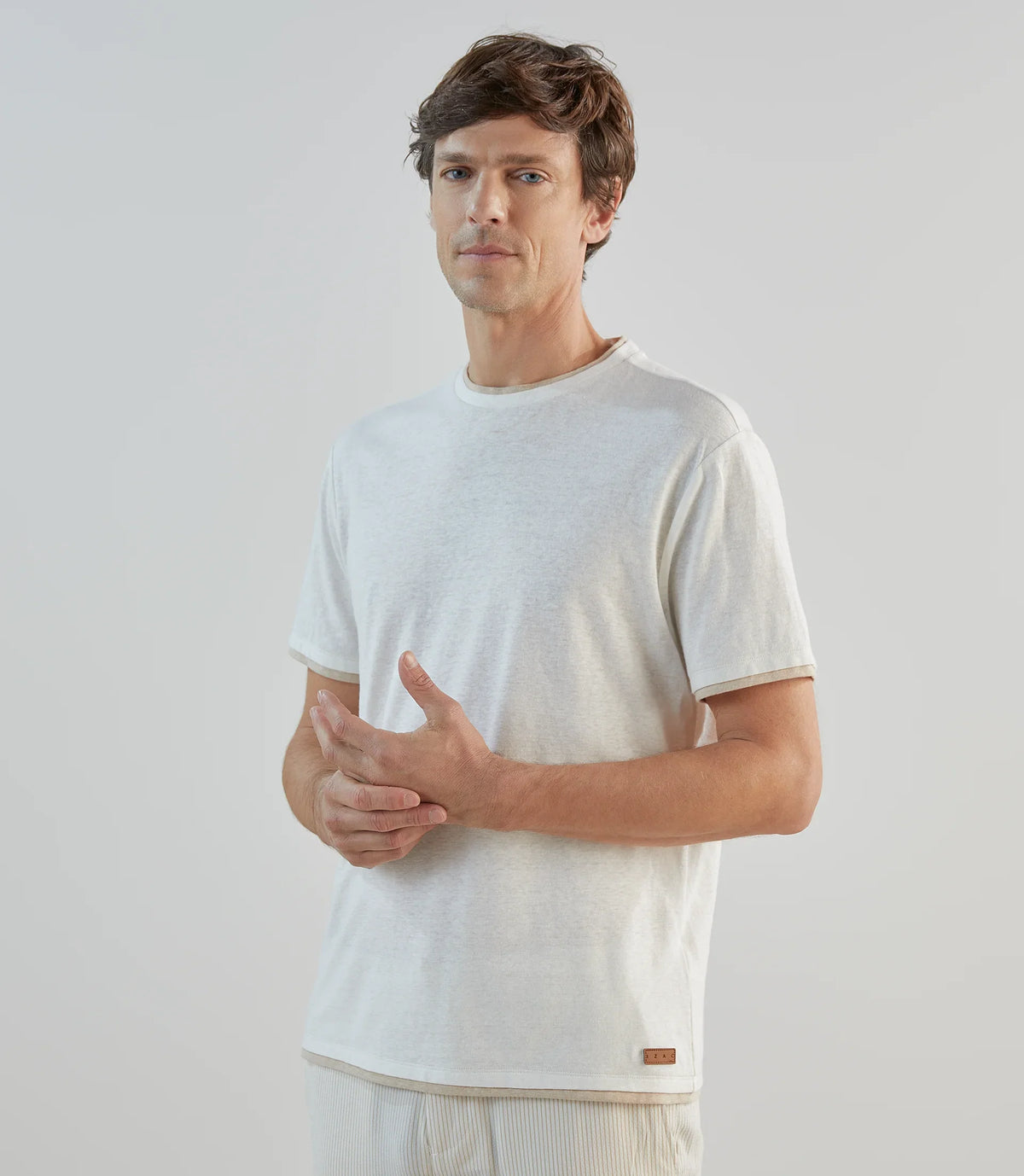 T-shirt à manches courtes double col écru - IZAC