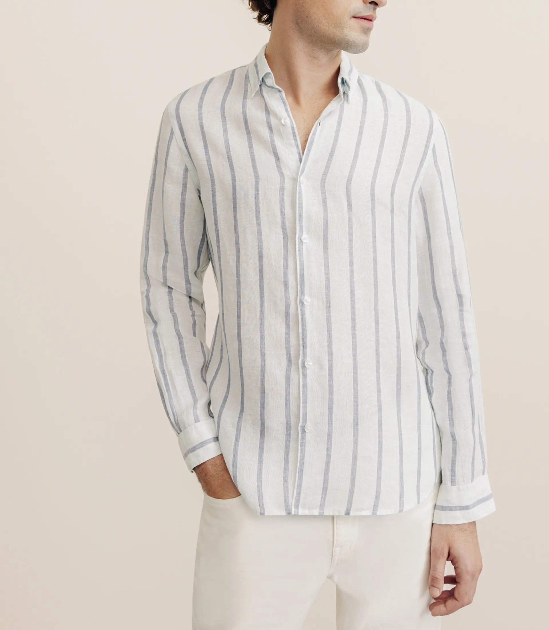 Chemise rayée 100% lin verte - IZAC