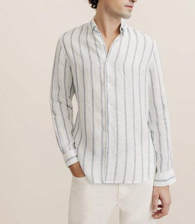 Chemise rayée 100% lin verte - IZAC