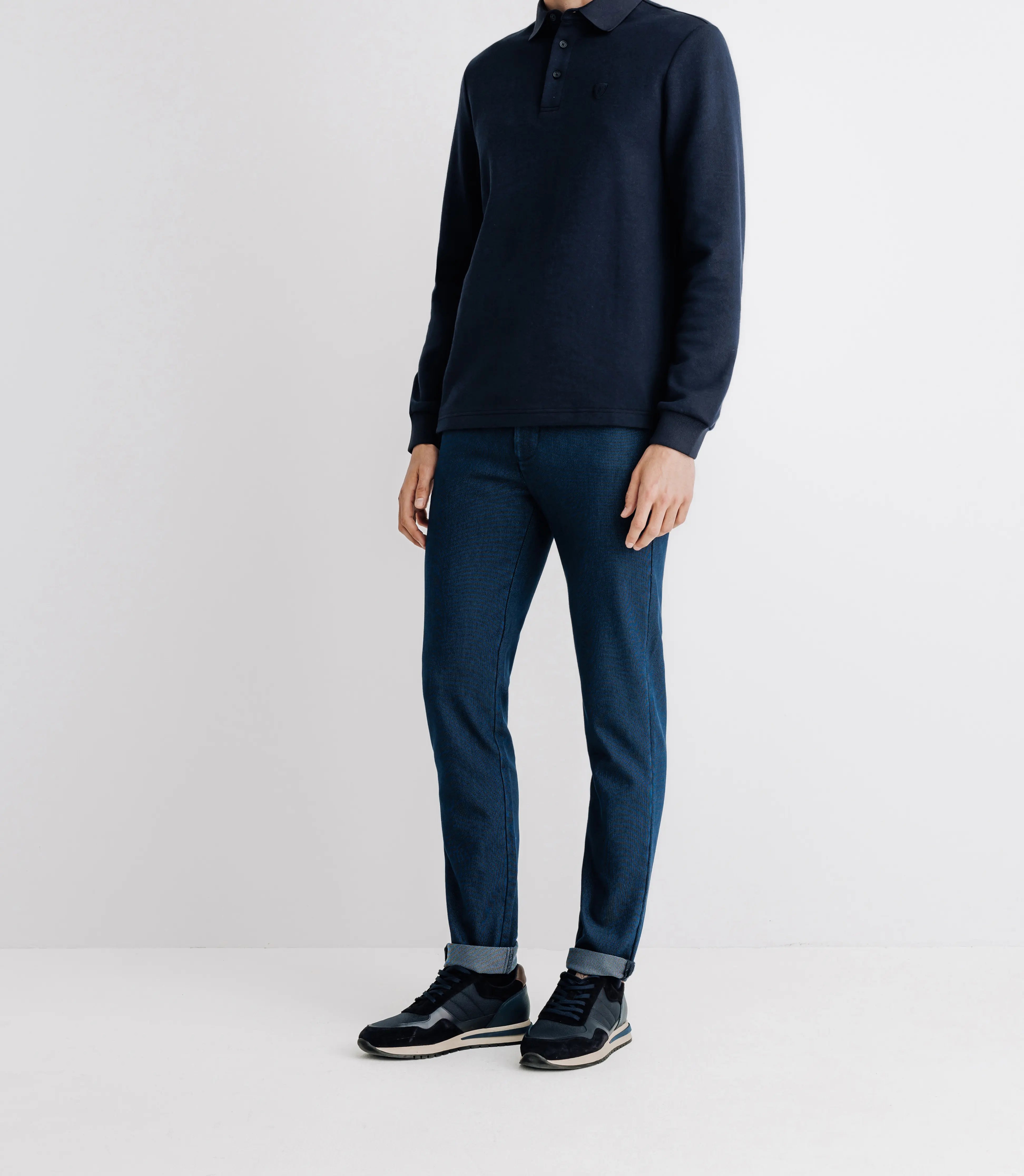 Polo boutonné manches longues marine - IZAC