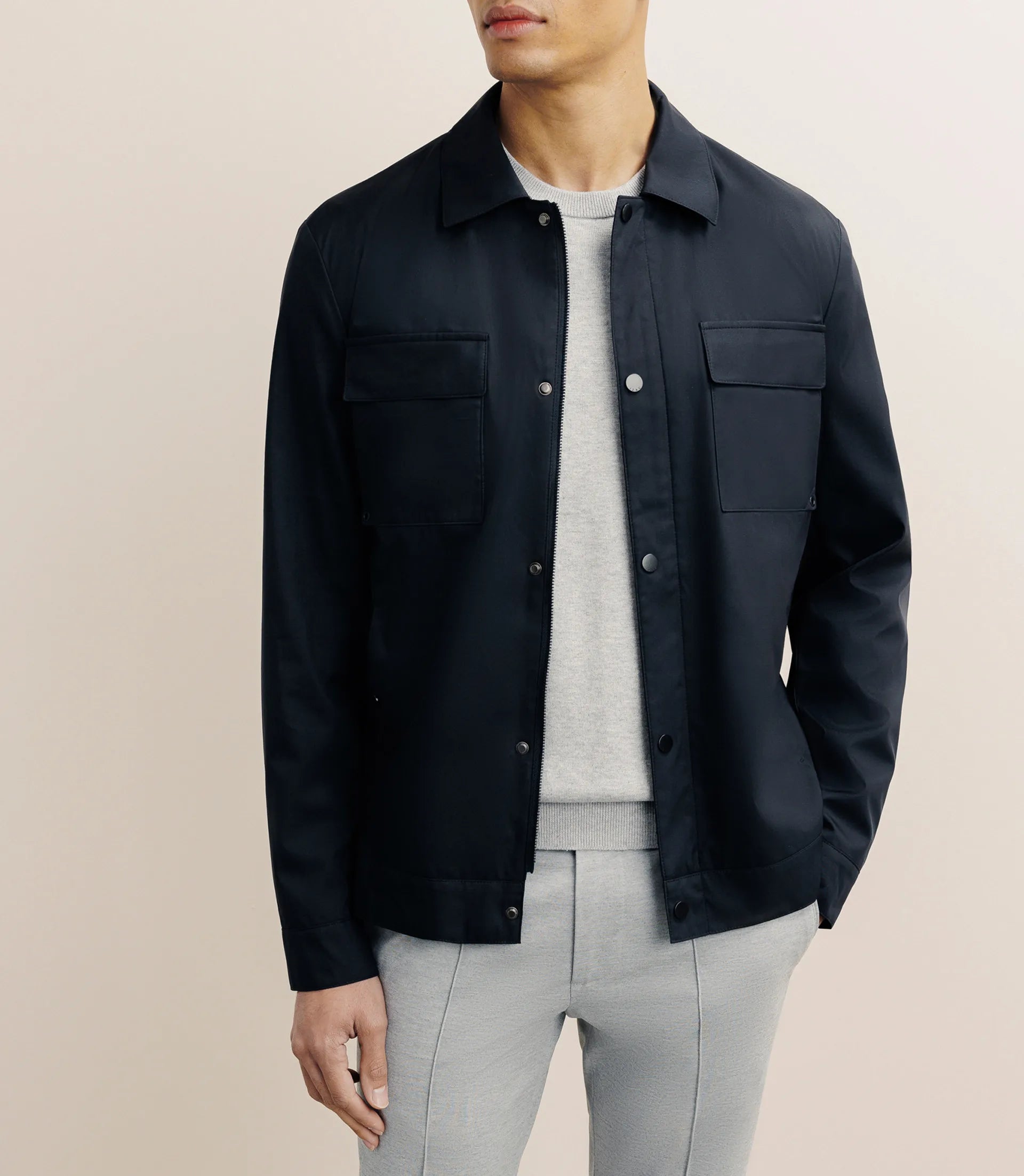Blouson déperlant col chemise marine - IZAC