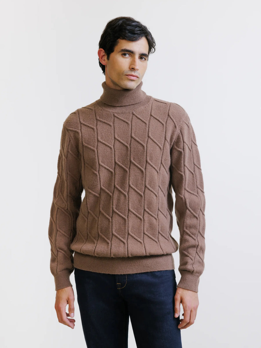 Pull col roulé en maille torsadée tabac - IZAC