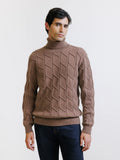 Pull col roulé en maille torsadée tabac - IZAC