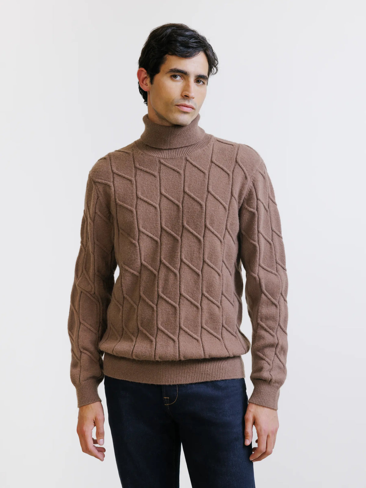 Pull col roulé en maille torsadée tabac - IZAC