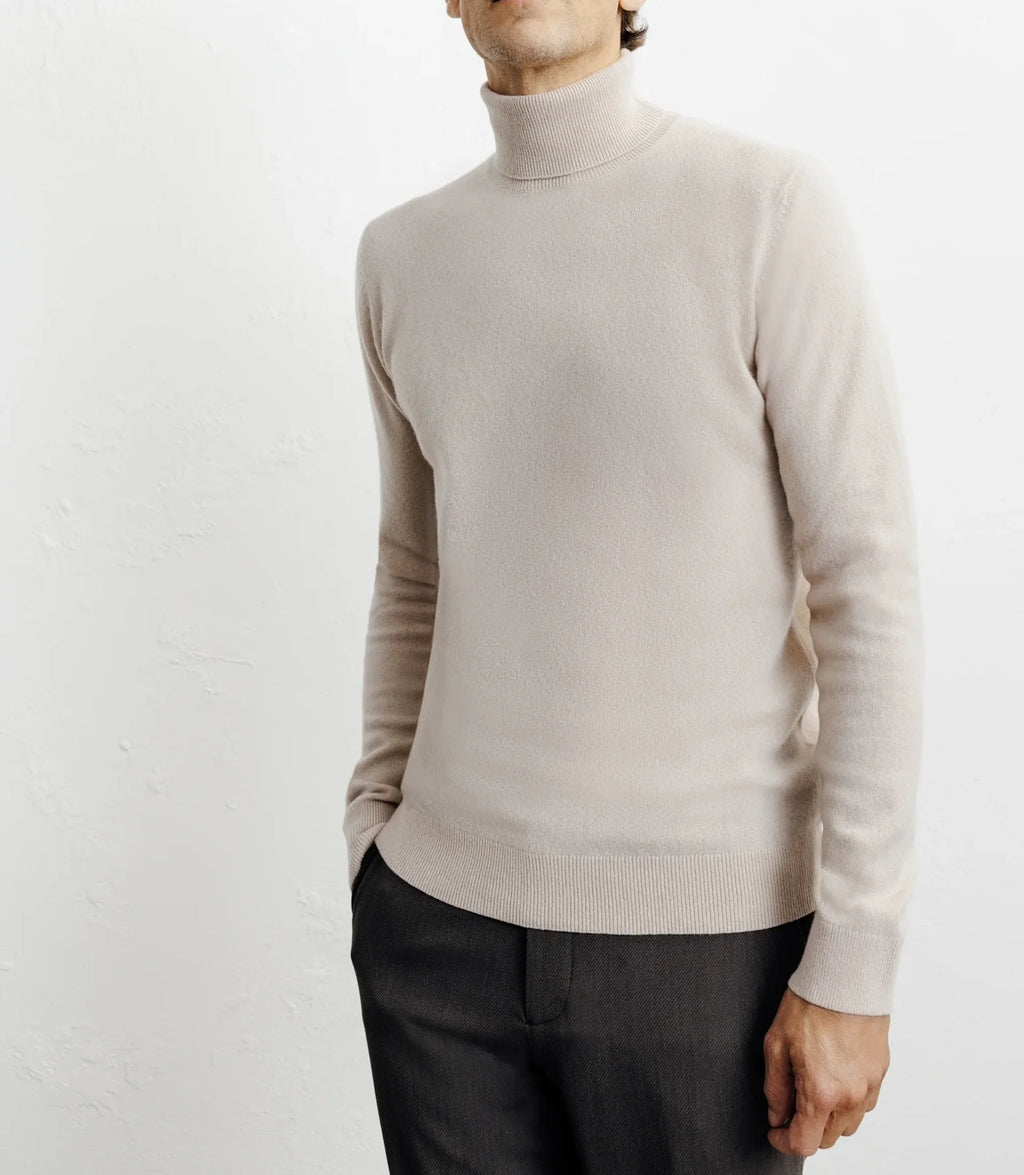 Pull col roulé 100% cachemire beige - IZAC