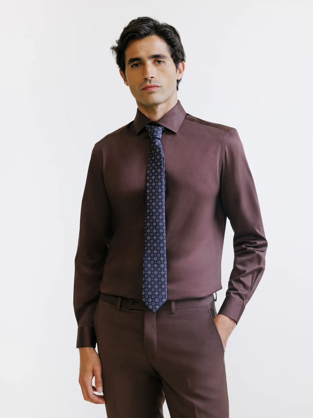 Chemise en satin de coton marron - IZAC