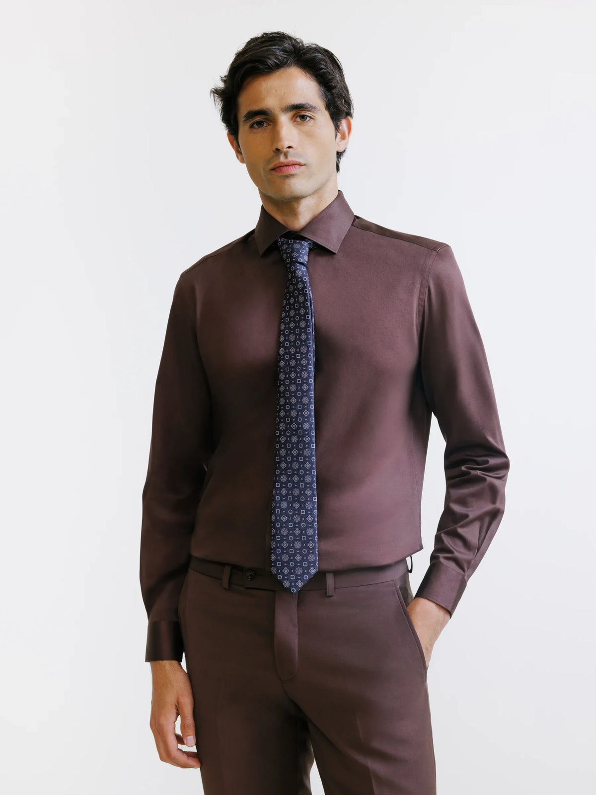 Chemise en satin de coton marron - IZAC