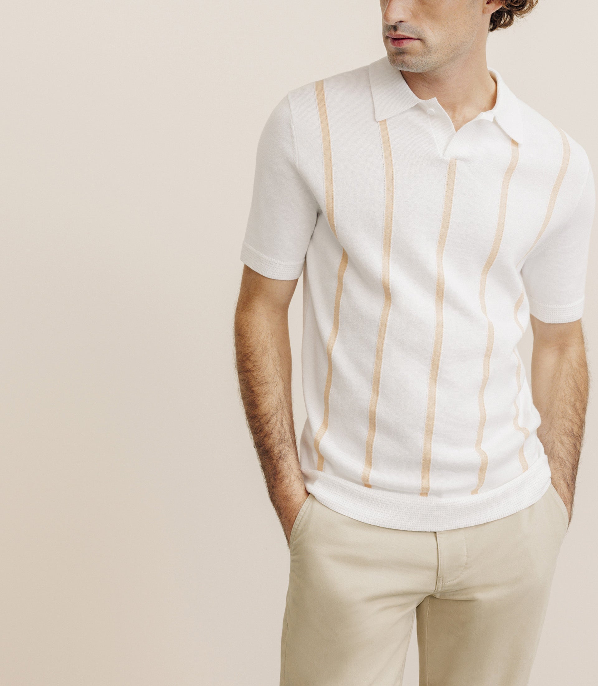 Polo en maille à rayures pêche - IZAC