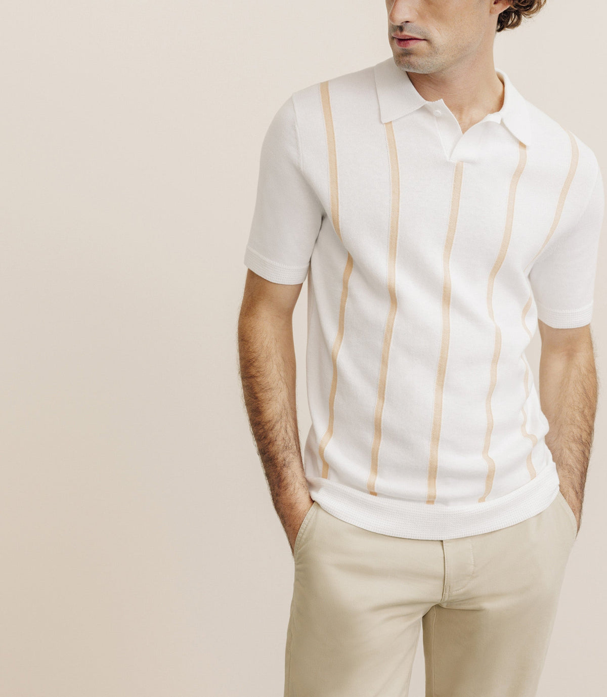 Polo en maille à rayures pêche - IZAC