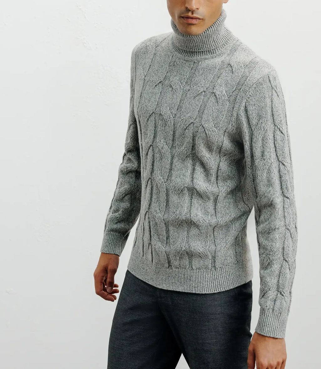 Pull col roulé torsadé gris chiné - IZAC