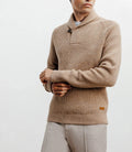 Pull en laine col châle beige - IZAC