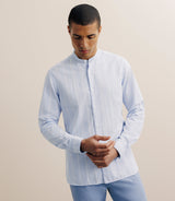Chemise rayée col mao 100% coton ciel - IZAC