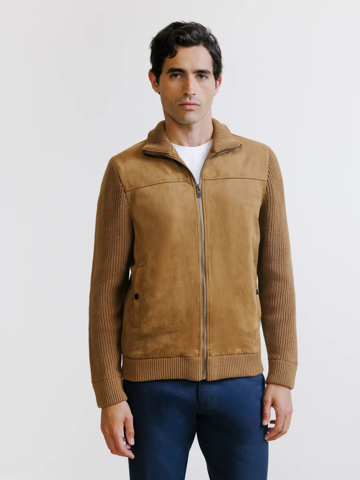 Gilet zippé bi-matière camel - IZAC