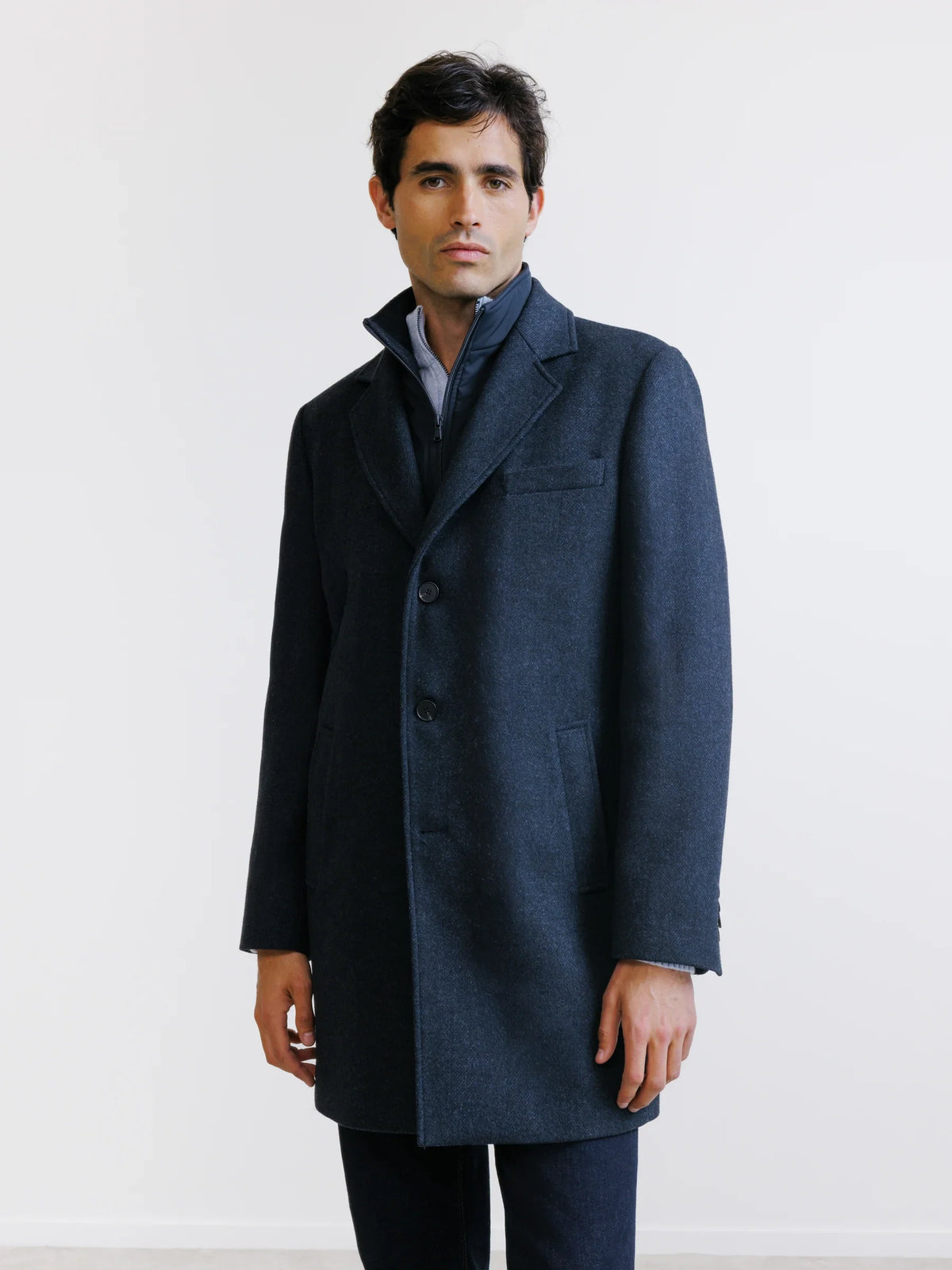 Manteau à parmenture amovible bleu denim - IZAC
