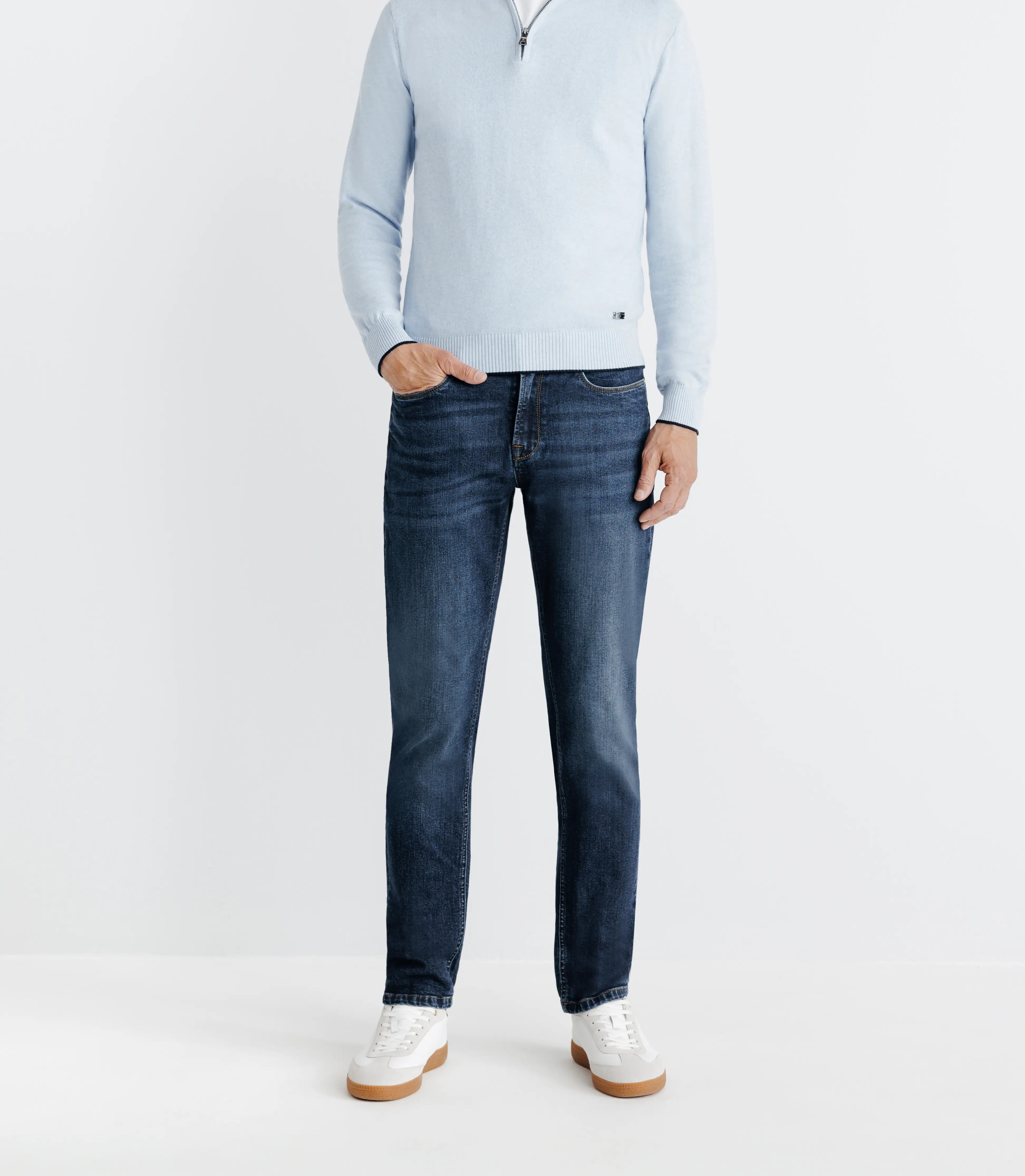 Pull coton/cachemire col zippé bleu ciel - IZAC