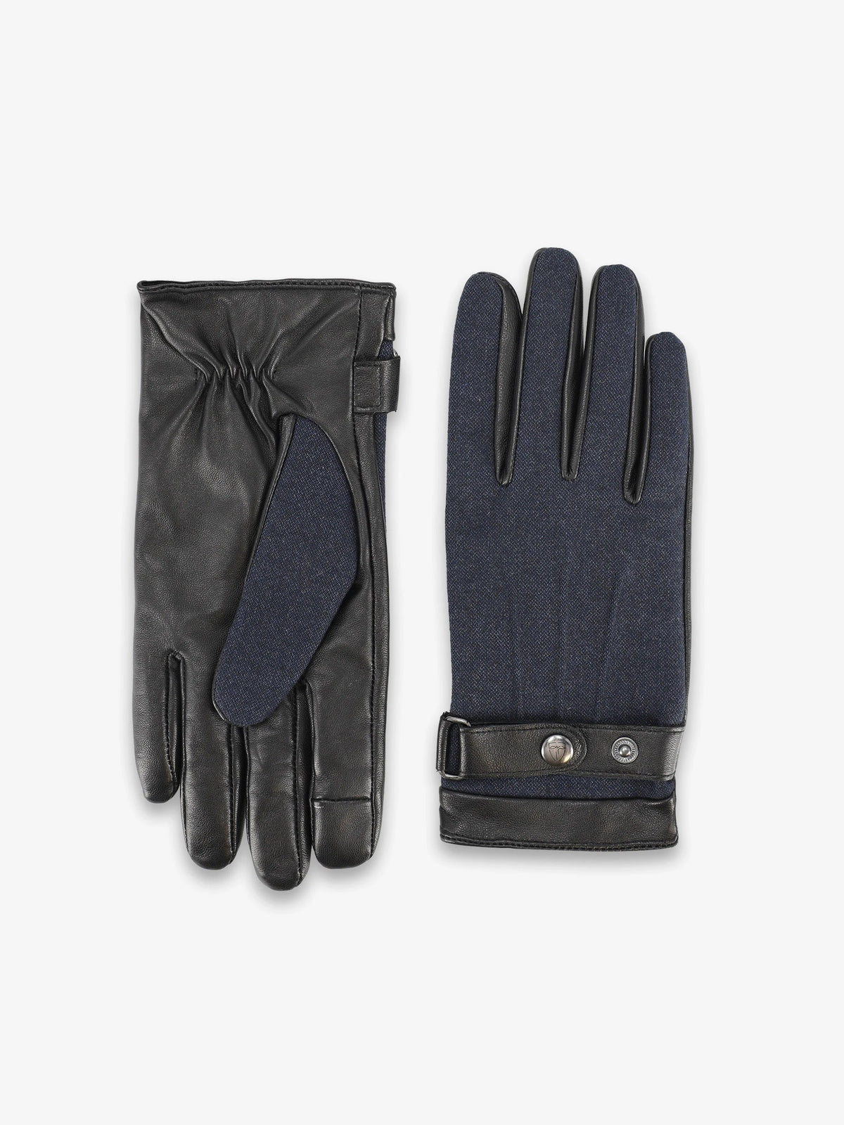 Gants bi-matière tissu et cuir marine - IZAC