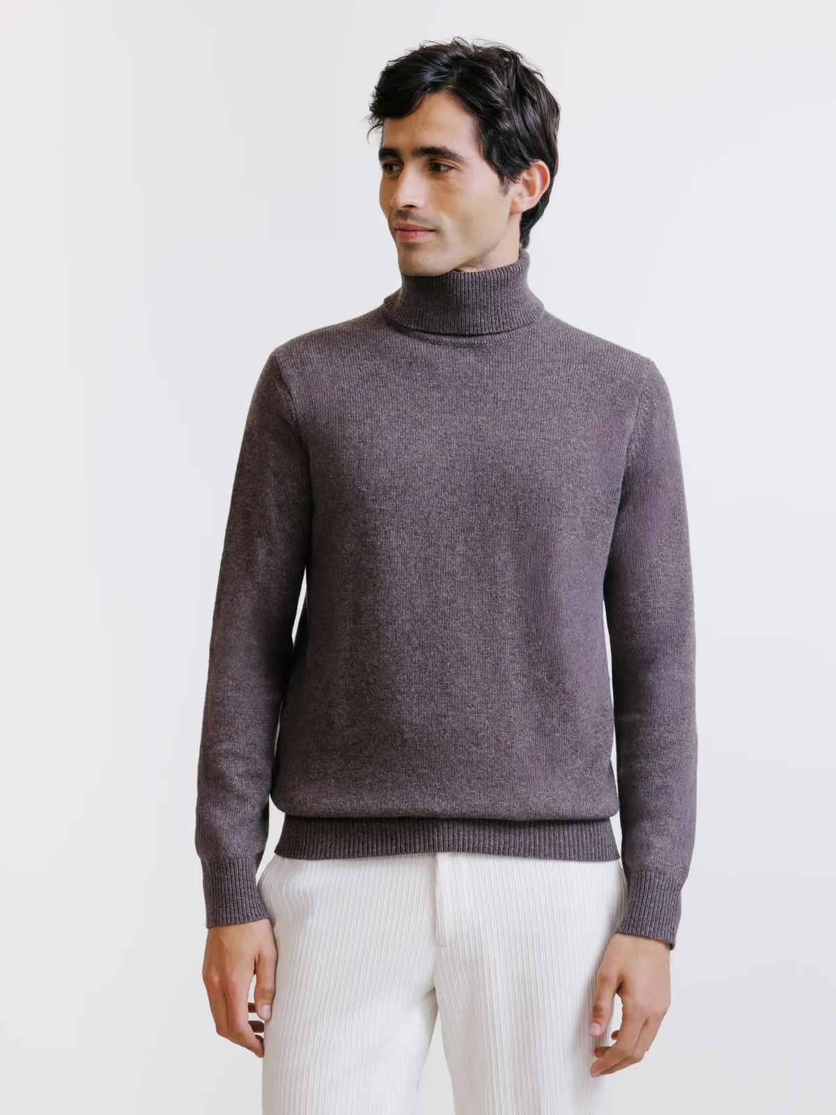 Pull en laine col roulé marron - IZAC