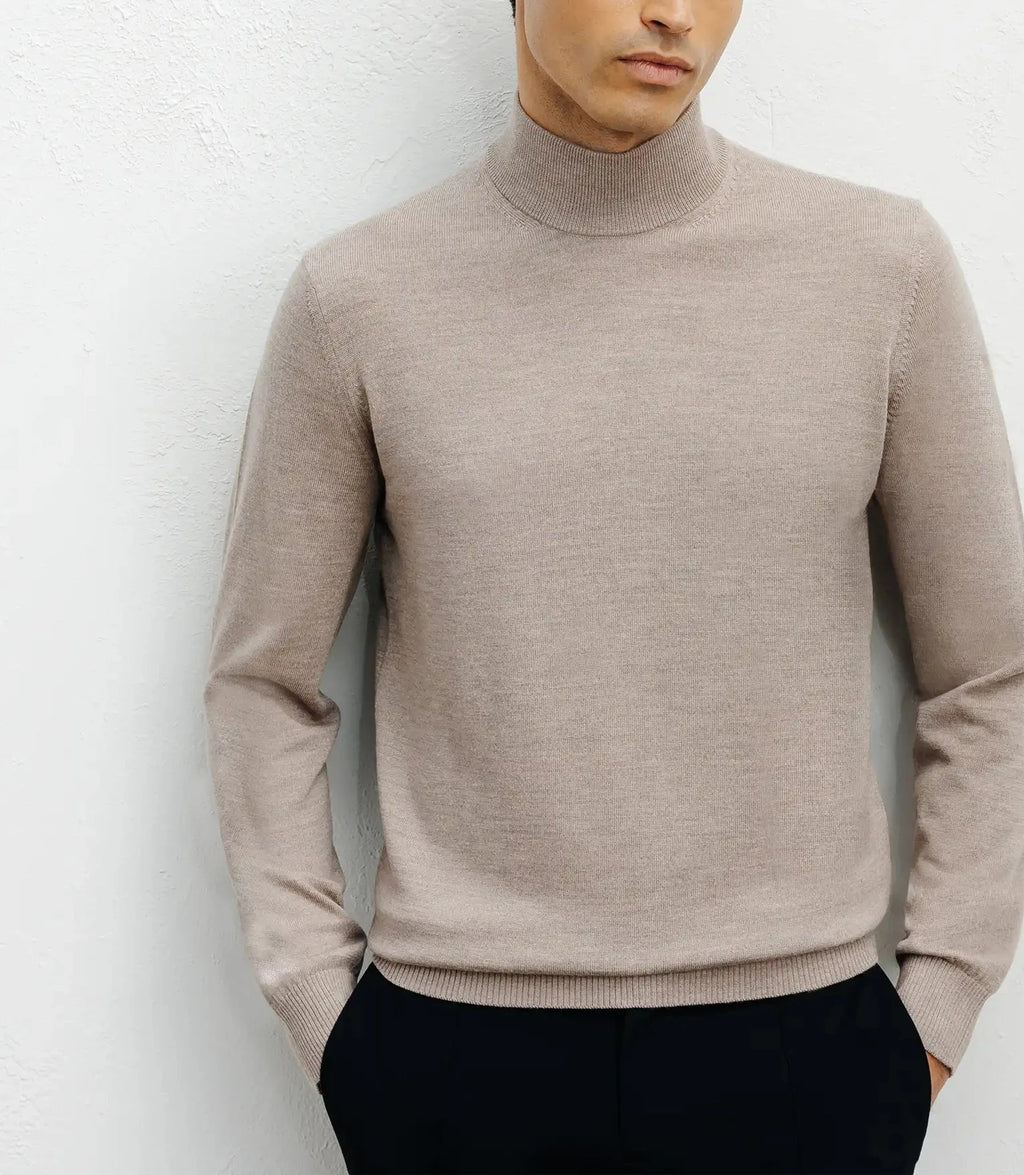 Pull col cheminée mérinos beige - IZAC
