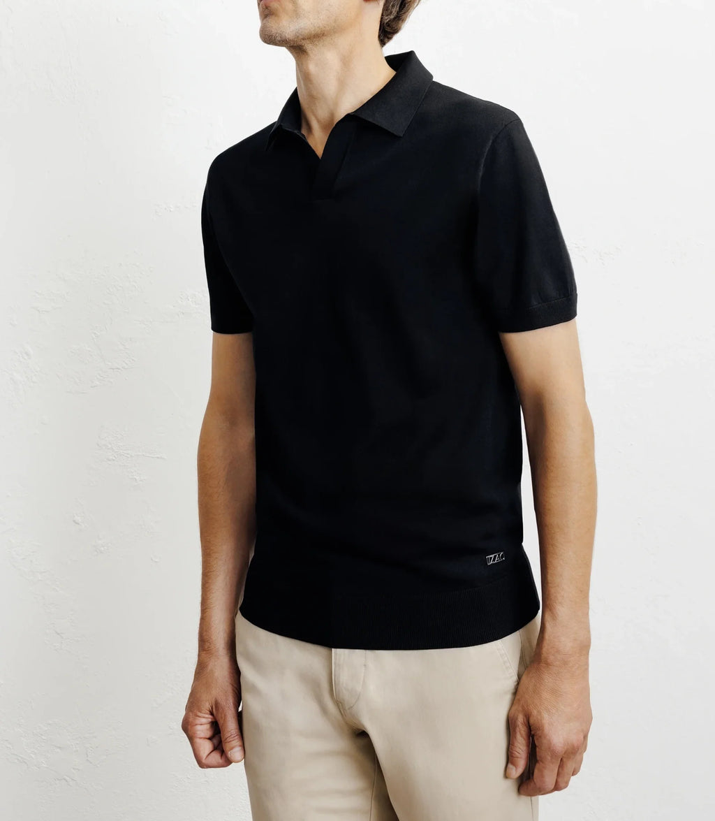Polo col ouvert en maille noir - IZAC