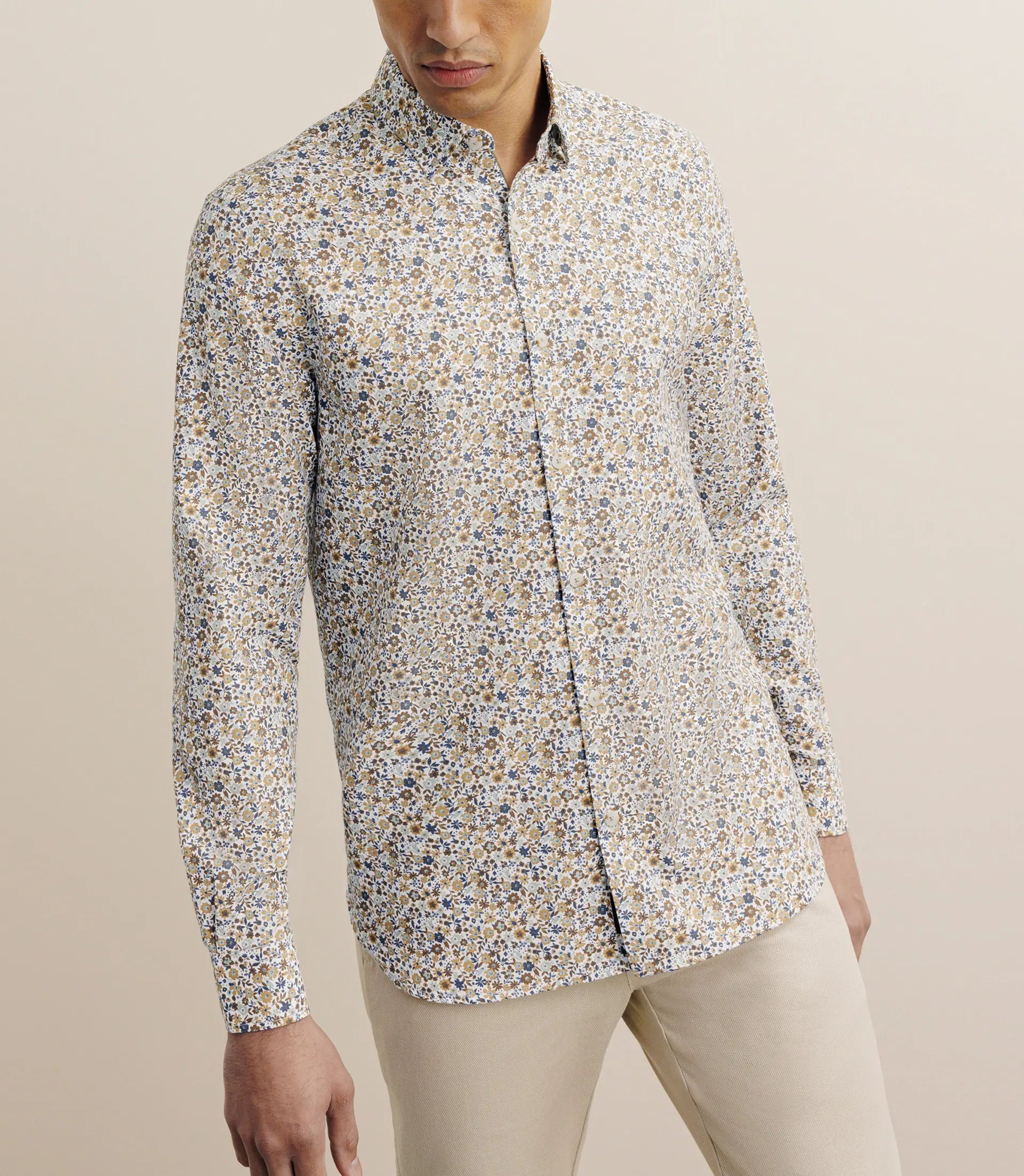 Chemise imprimée à fleurs camel - IZAC
