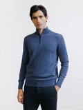 Pull demi-zippé en laine mérinos indigo - IZAC