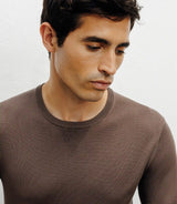 Pull manches longues col rond en maille chatain - IZAC