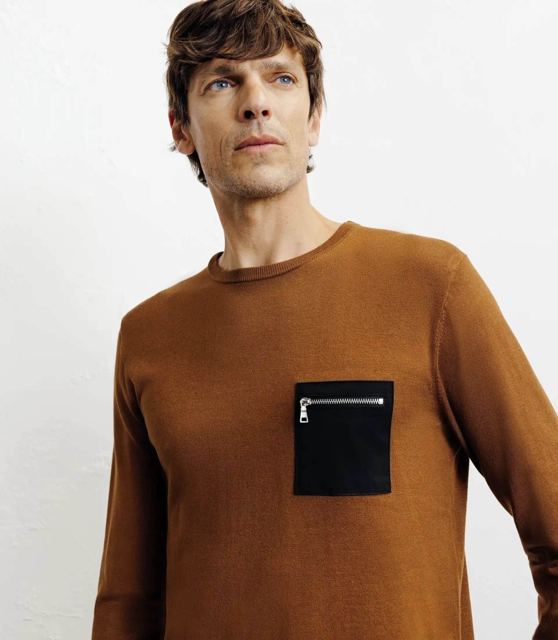 Pull manches longues col rond en maille bronze - IZAC