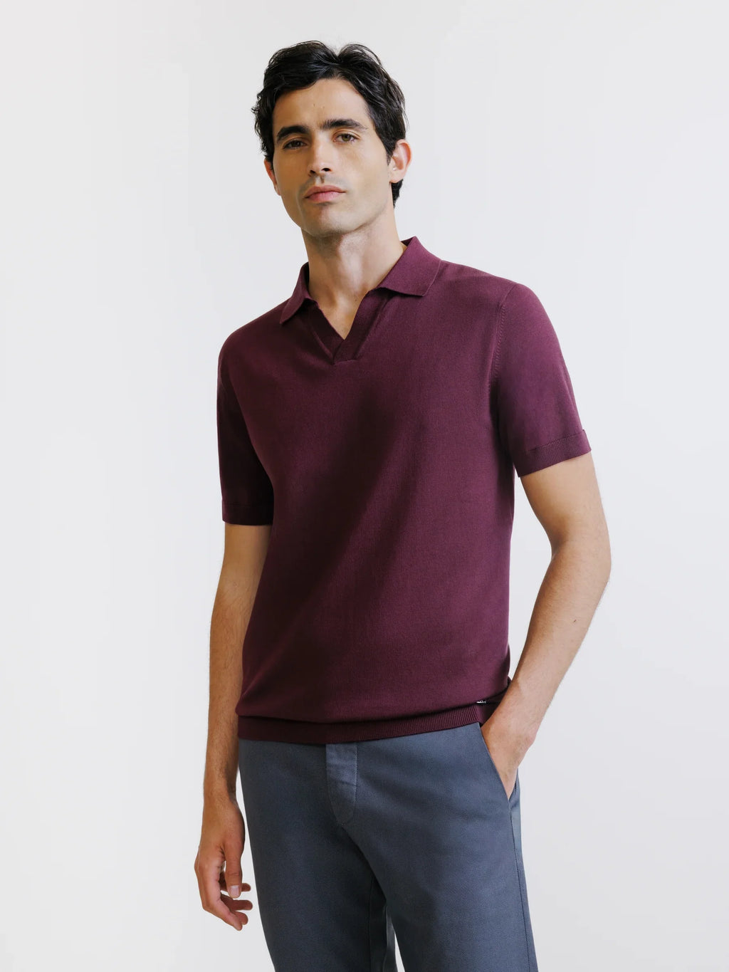 Polo col ouvert en maille bordeaux - IZAC