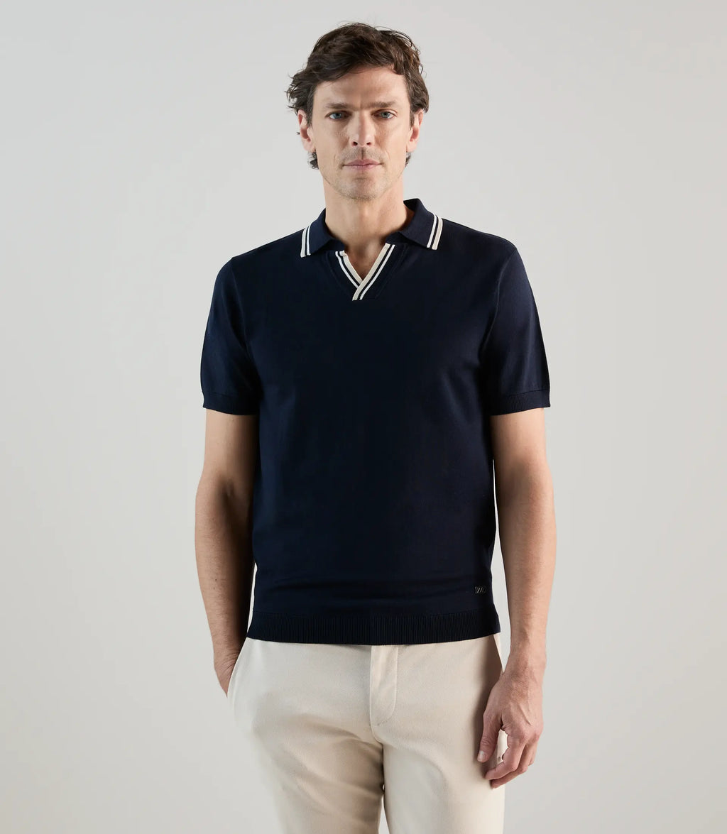 Polo col ouvert en maille marine - IZAC