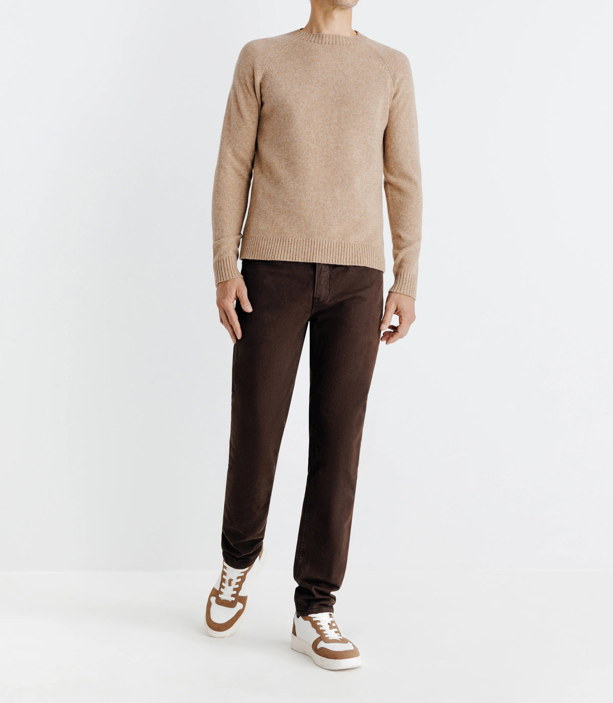 Pull lambswool col rond camel - IZAC