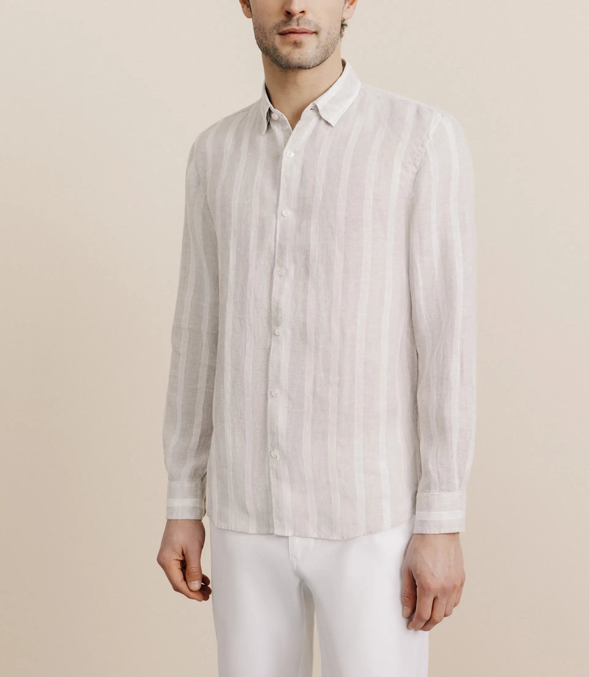 Chemise rayée 100% lin beige - IZAC