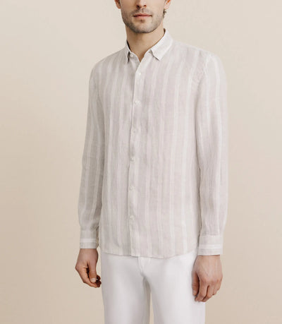 Chemise rayée 100% lin beige - IZAC