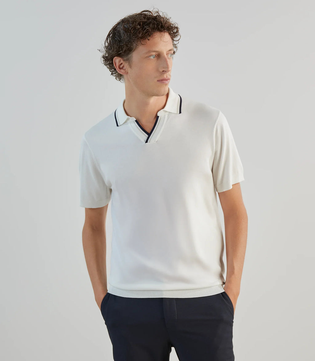 Polo col ouvert en maille écru - IZAC