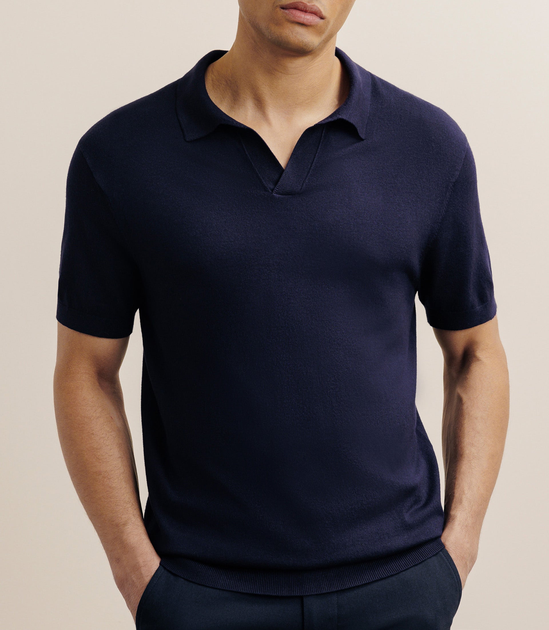 Polo col ouvert en maille marine - IZAC