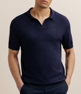 Polo col ouvert en maille marine - IZAC