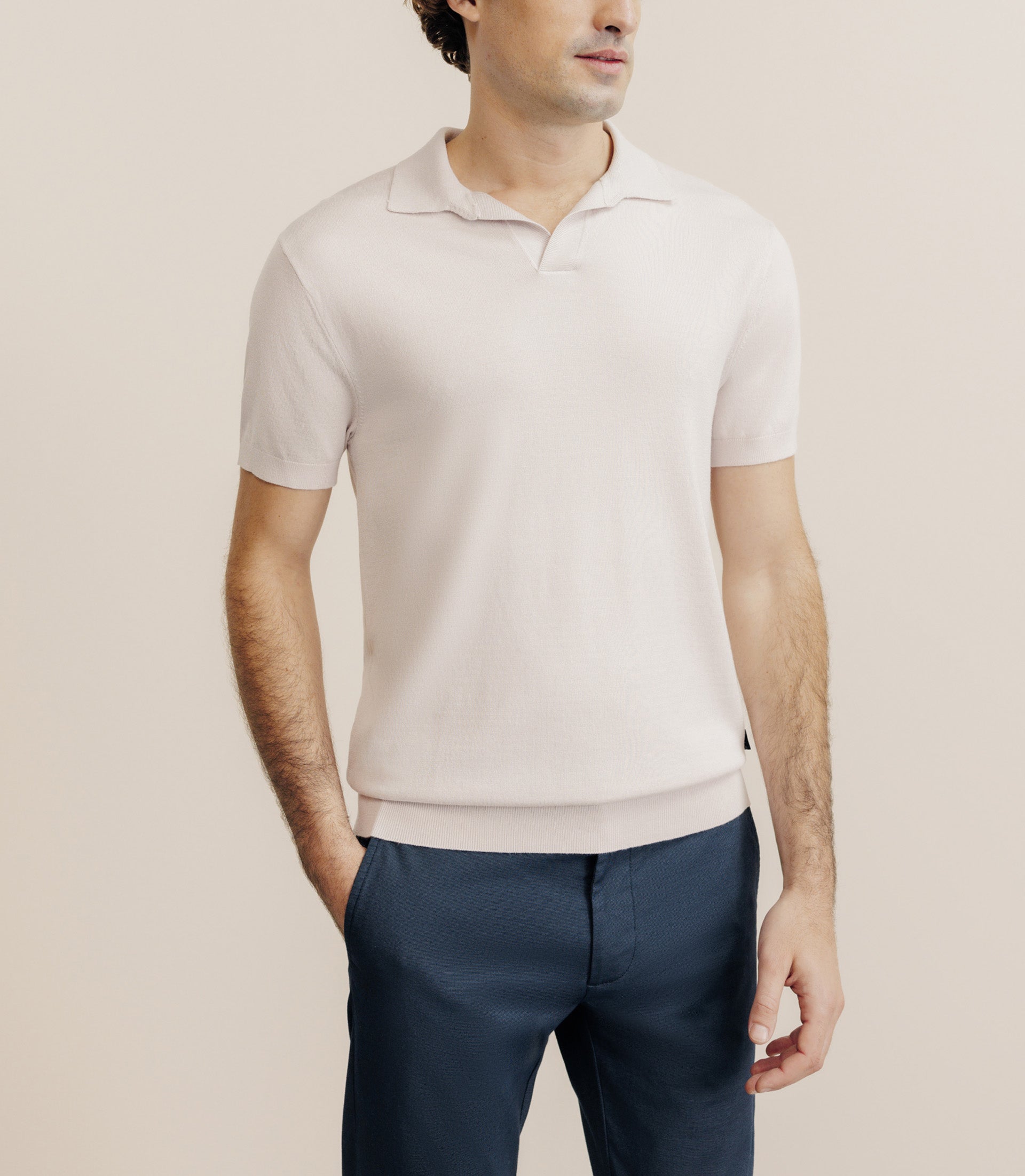 Polo col ouvert en maille rose - IZAC