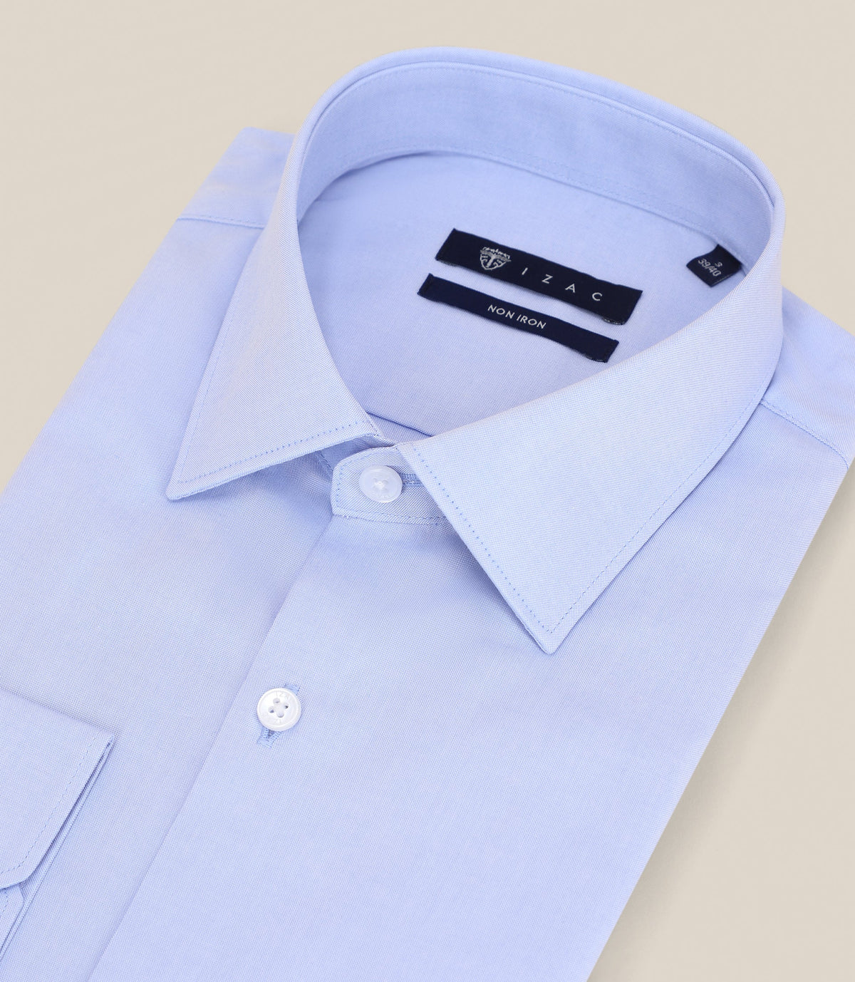 Chemise infroissable col italien bleue - IZAC