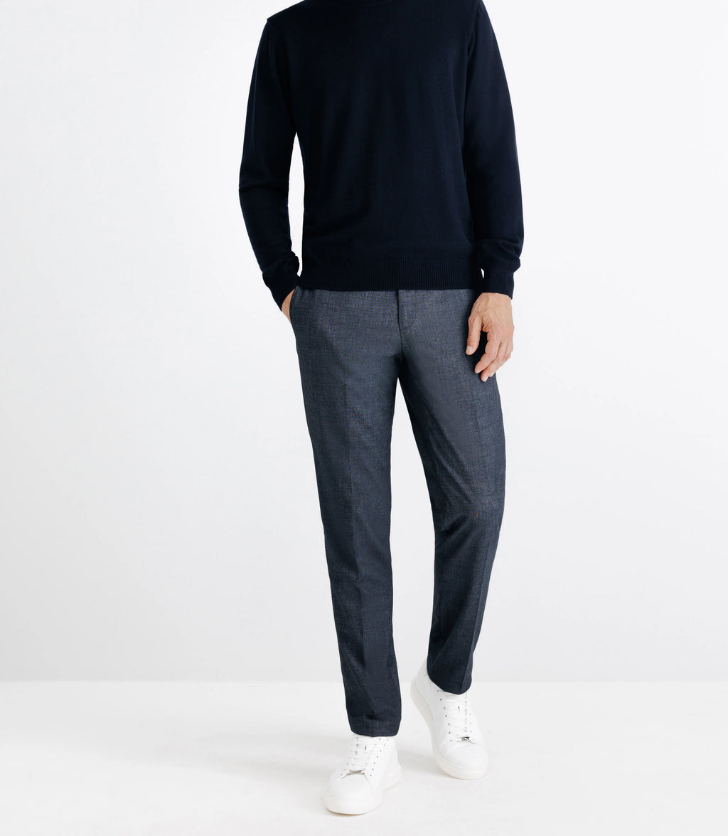 Pull en laine mérinos col rond marine - IZAC