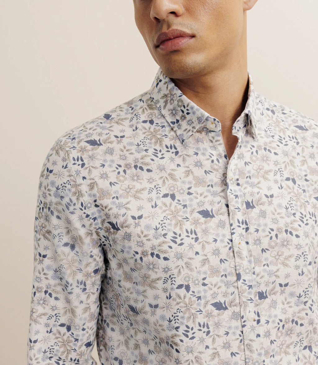 Chemise à fleurs 100% coton beige - IZAC