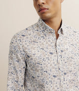 Chemise à fleurs 100% coton beige - IZAC