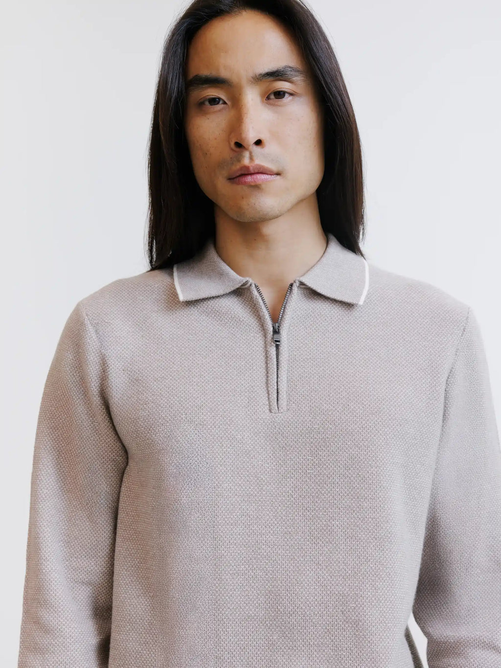 Pull col polo zippé beige - IZAC