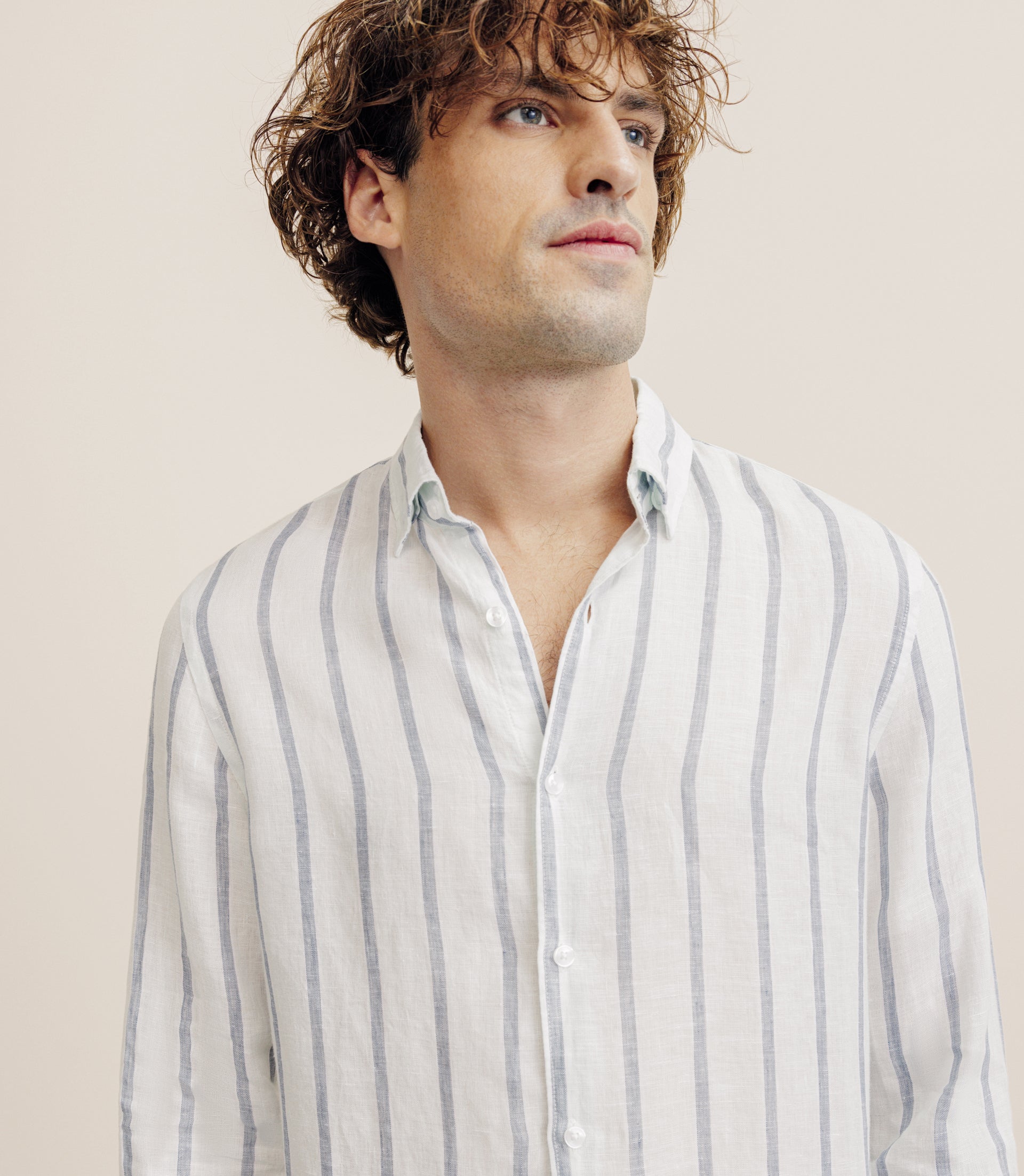 Chemise rayée en lin verte - IZAC